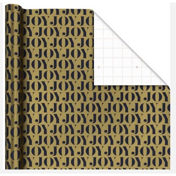 Hallmark Wrapping Paper Christmas Joy on Gold Metallic 22.5 sq ft Roll Holiday - Picture 2 of 6